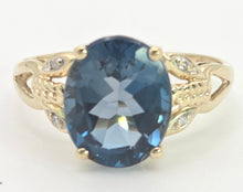 Load image into Gallery viewer, 2130 Vintage: 9ct Gold London Blue Topaz Natural Diamonds Dress Ring

