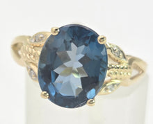 Load image into Gallery viewer, 2130 Vintage: 9ct Gold London Blue Topaz Natural Diamonds Dress Ring

