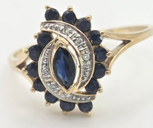 Load image into Gallery viewer, Vintage: 9ct Gold French Blue Sapphires Natural Diamonds Cluster Ring
