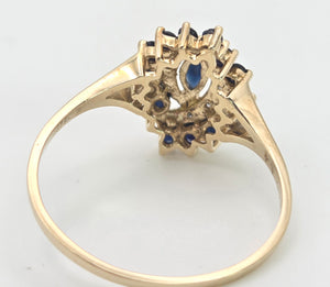 Vintage: 9ct Gold French Blue Sapphires Natural Diamonds Cluster Ring