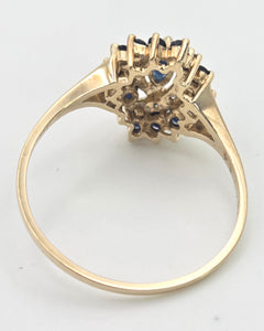 Vintage: 9ct Gold French Blue Sapphires Natural Diamonds Cluster Ring