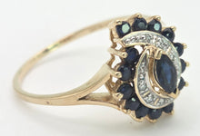 Load image into Gallery viewer, Vintage: 9ct Gold French Blue Sapphires Natural Diamonds Cluster Ring
