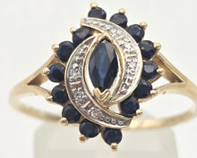 Load image into Gallery viewer, Vintage: 9ct Gold French Blue Sapphires Natural Diamonds Cluster Ring
