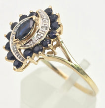 Load image into Gallery viewer, Vintage: 9ct Gold French Blue Sapphires Natural Diamonds Cluster Ring
