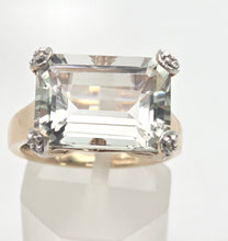 Load image into Gallery viewer, 2392 Vintage: 9ct Gold Large Emerald Cut Aquamarine 16 Natural Diamonds Cocktail Ring
