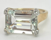 Load image into Gallery viewer, 2392 Vintage: 9ct Gold Large Emerald Cut Aquamarine 16 Natural Diamonds Cocktail Ring
