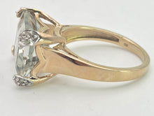 Load image into Gallery viewer, 2392 Vintage: 9ct Gold Large Emerald Cut Aquamarine 16 Natural Diamonds Cocktail Ring
