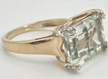 Load image into Gallery viewer, 2392 Vintage: 9ct Gold Large Emerald Cut Aquamarine 16 Natural Diamonds Cocktail Ring
