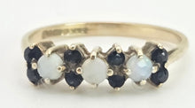 Load image into Gallery viewer, Vintage: 9ct Gold Blue Sapphires Opals Dress/Stacker Ring
