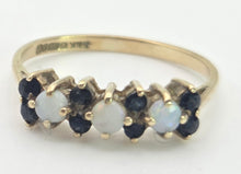 Load image into Gallery viewer, Vintage: 9ct Gold Blue Sapphires Opals Dress/Stacker Ring
