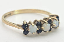 Load image into Gallery viewer, Vintage: 9ct Gold Blue Sapphires Opals Dress/Stacker Ring
