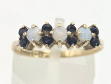 Load image into Gallery viewer, Vintage: 9ct Gold Blue Sapphires Opals Dress/Stacker Ring
