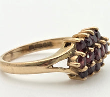Load image into Gallery viewer, Vintage: 9ct Gold Rich Red Garnets Tiered Cluster Ring- From 1974
