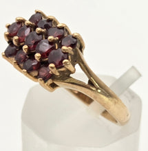 Load image into Gallery viewer, Vintage: 9ct Gold Rich Red Garnets Tiered Cluster Ring- From 1974
