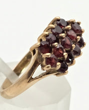 Load image into Gallery viewer, Vintage: 9ct Gold Rich Red Garnets Tiered Cluster Ring- From 1974
