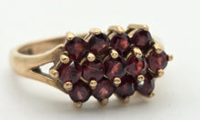 Load image into Gallery viewer, Vintage: 9ct Gold Rich Red Garnets Tiered Cluster Ring- From 1974
