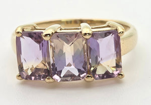 2128 Vintage & Rare: 9ct Gold rectangular Cut Ametrine Trilogy Ring