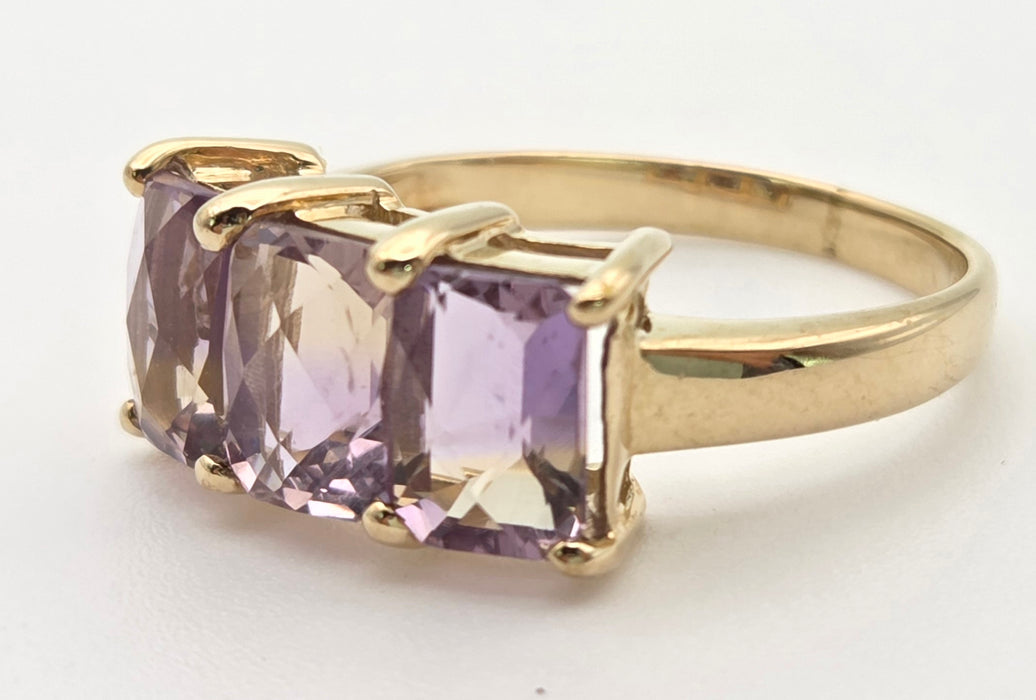 2128 Vintage & Rare: 9ct Gold rectangular Cut Ametrine Trilogy Ring