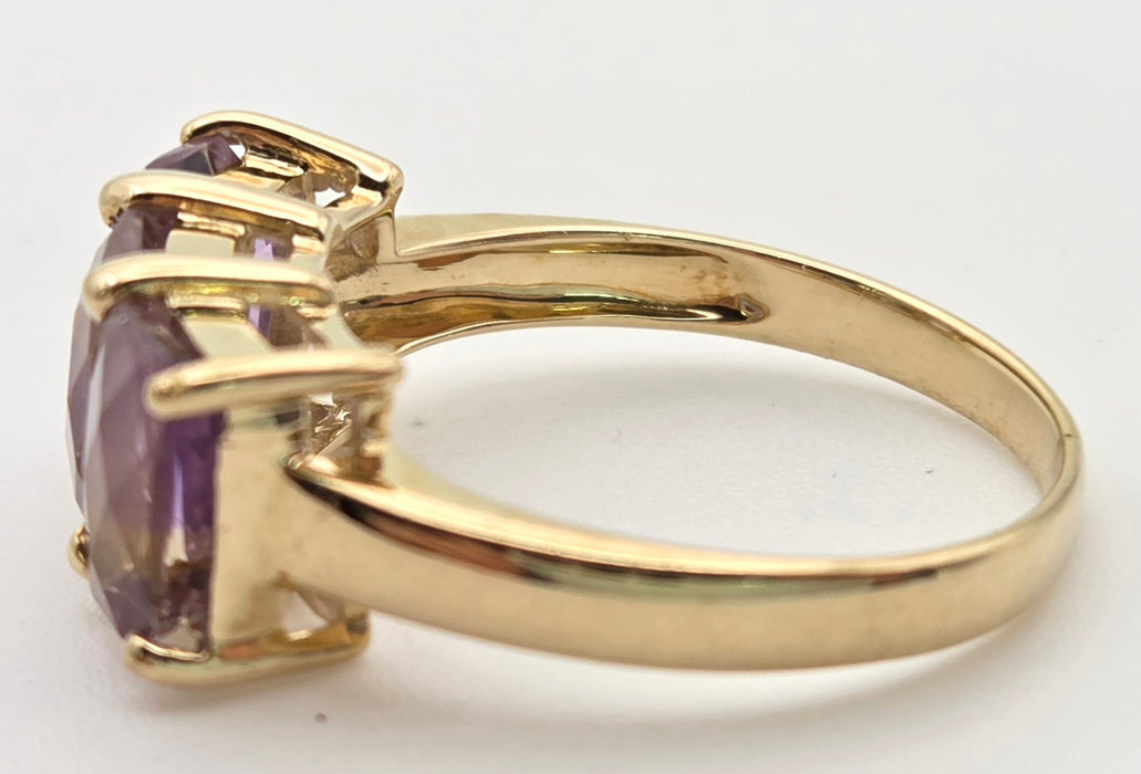 2128 Vintage & Rare: 9ct Gold rectangular Cut Ametrine Trilogy Ring