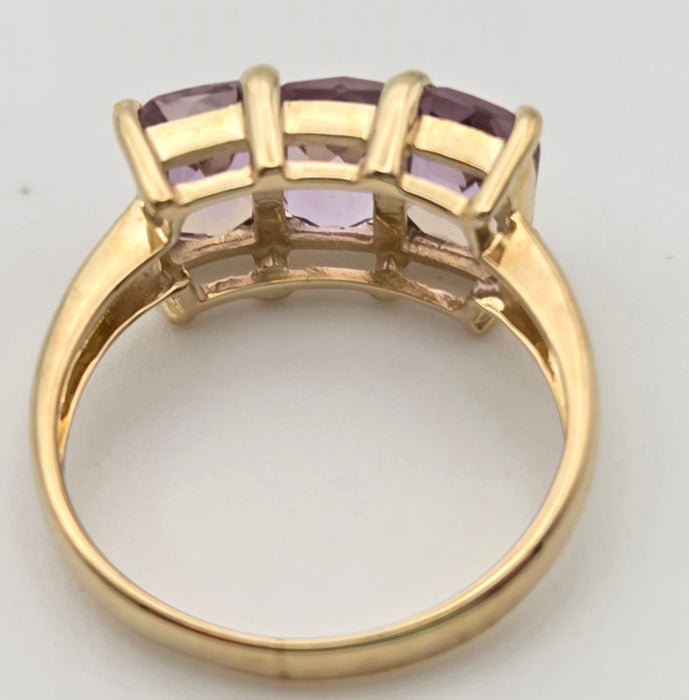 2128 Vintage & Rare: 9ct Gold rectangular Cut Ametrine Trilogy Ring