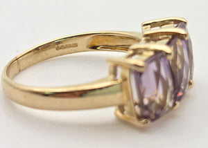2128 Vintage & Rare: 9ct Gold rectangular Cut Ametrine Trilogy Ring