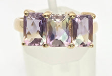 Cargar imagen en el visor de la galería, 2128 Vintage &amp; Rare: 9ct Gold rectangular Cut Ametrine Trilogy Ring
