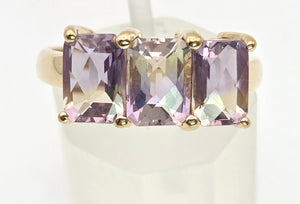 2128 Vintage & Rare: 9ct Gold rectangular Cut Ametrine Trilogy Ring