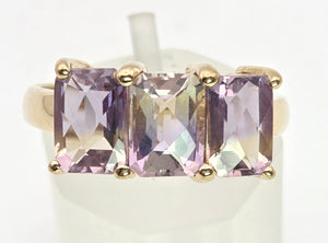 2128 Vintage & Rare: 9ct Gold rectangular Cut Ametrine Trilogy Ring