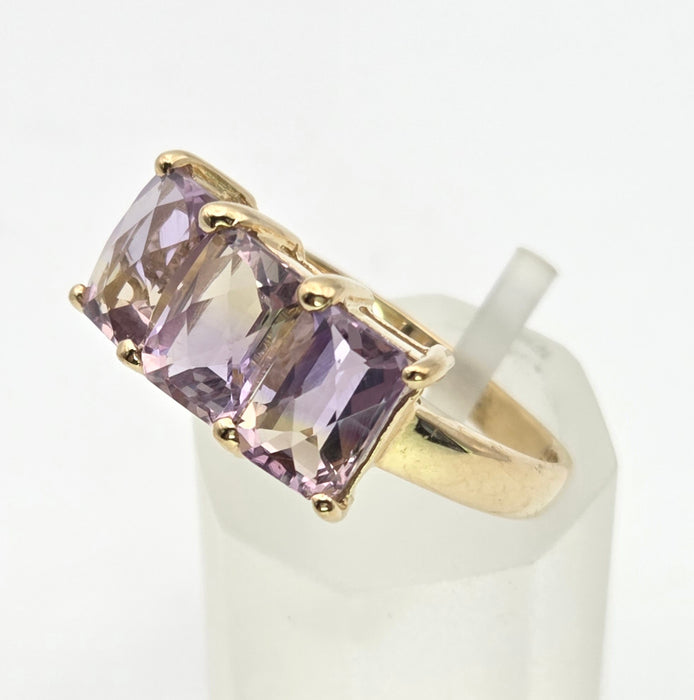 2128 Vintage & Rare: 9ct Gold rectangular Cut Ametrine Trilogy Ring
