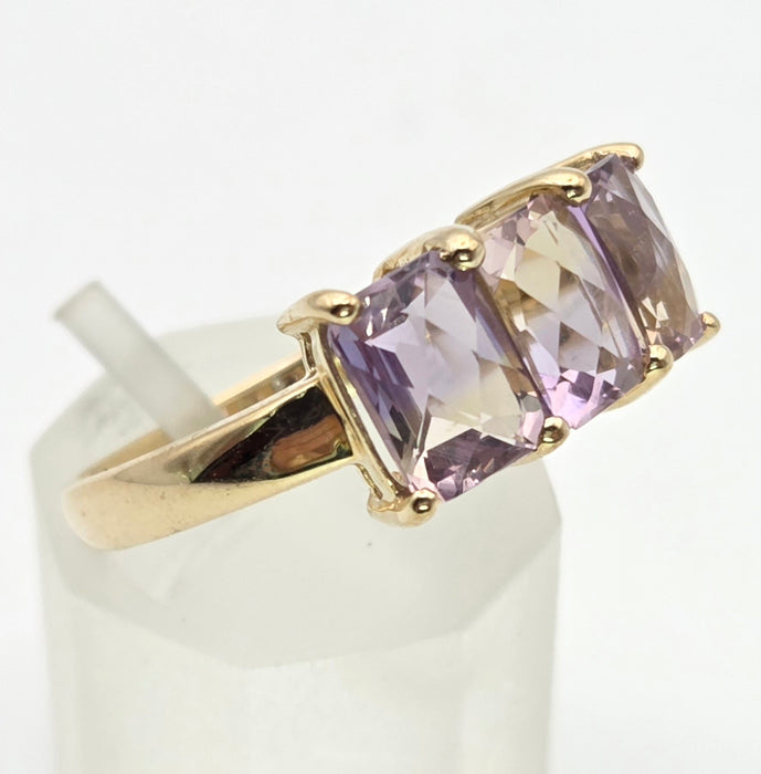 2128 Vintage & Rare: 9ct Gold rectangular Cut Ametrine Trilogy Ring