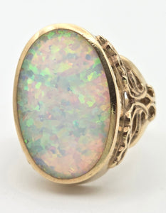2317 Vintage: 9ct Gold Large Cabochon White Opal (9.1ct) Single Stone Ring