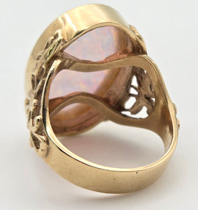 2317 Vintage: 9ct Gold Large Cabochon White Opal (9.1ct) Single Stone Ring