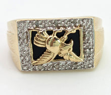 Cargar imagen en el visor de la galería, 2359 Vintage: Statement 9ct Gold Natural Diamond Golden Eagle Signet Ring
