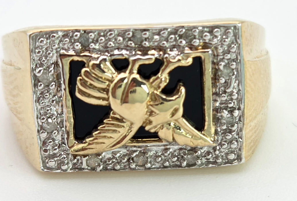 2359 Vintage: Statement 9ct Gold Natural Diamond Golden Eagle Signet Ring