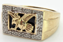 Cargar imagen en el visor de la galería, 2359 Vintage: Statement 9ct Gold Natural Diamond Golden Eagle Signet Ring
