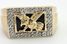 Cargar imagen en el visor de la galería, 2359 Vintage: Statement 9ct Gold Natural Diamond Golden Eagle Signet Ring
