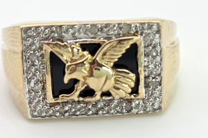 2359 Vintage: Statement 9ct Gold Natural Diamond Golden Eagle Signet Ring