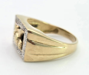 2359 Vintage: Statement 9ct Gold Natural Diamond Golden Eagle Signet Ring
