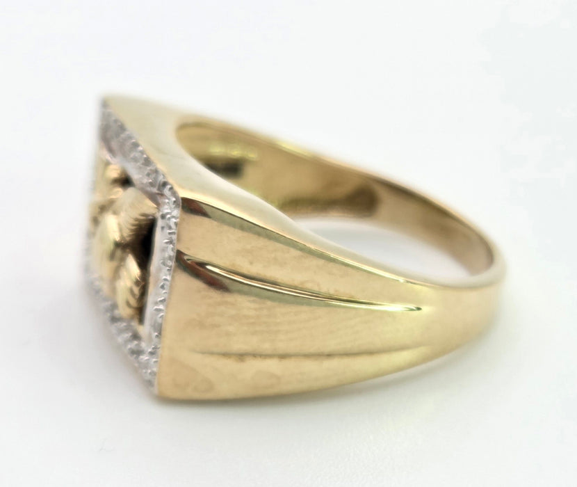 2359 Vintage: Statement 9ct Gold Natural Diamond Golden Eagle Signet Ring