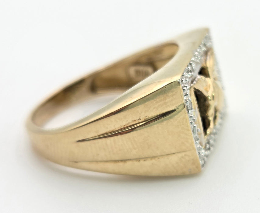 2359 Vintage: Statement 9ct Gold Natural Diamond Golden Eagle Signet Ring