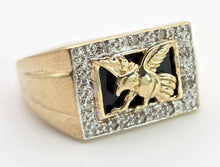 Cargar imagen en el visor de la galería, 2359 Vintage: Statement 9ct Gold Natural Diamond Golden Eagle Signet Ring
