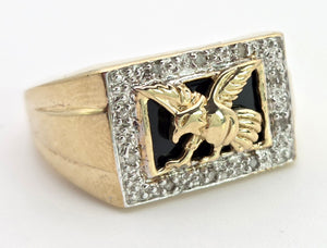 2359 Vintage: Statement 9ct Gold Natural Diamond Golden Eagle Signet Ring