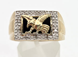 2359 Vintage: Statement 9ct Gold Natural Diamond Golden Eagle Signet Ring