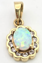 Load image into Gallery viewer, 2362 Vintage: 14ct Gold Cabochon White Opal Diamonds Pendant
