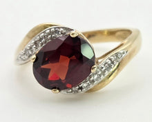 Load image into Gallery viewer, 2393 Vintage: 9ct Gold Rich Red Garnet 10 Natural Diamonds Crossover Ring
