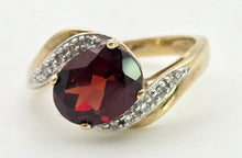 Load image into Gallery viewer, 2393 Vintage: 9ct Gold Rich Red Garnet 10 Natural Diamonds Crossover Ring
