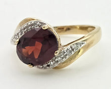 Load image into Gallery viewer, 2393 Vintage: 9ct Gold Rich Red Garnet 10 Natural Diamonds Crossover Ring
