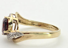 Load image into Gallery viewer, 2393 Vintage: 9ct Gold Rich Red Garnet 10 Natural Diamonds Crossover Ring
