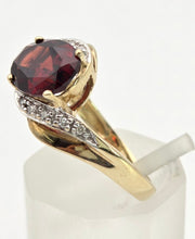 Load image into Gallery viewer, 2393 Vintage: 9ct Gold Rich Red Garnet 10 Natural Diamonds Crossover Ring
