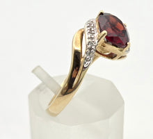 Load image into Gallery viewer, 2393 Vintage: 9ct Gold Rich Red Garnet 10 Natural Diamonds Crossover Ring
